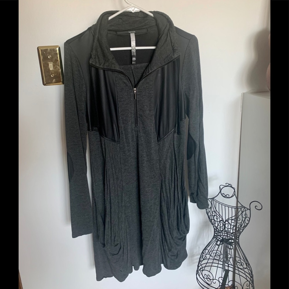KENSIE Charcoal Gray Tunic with leather accents